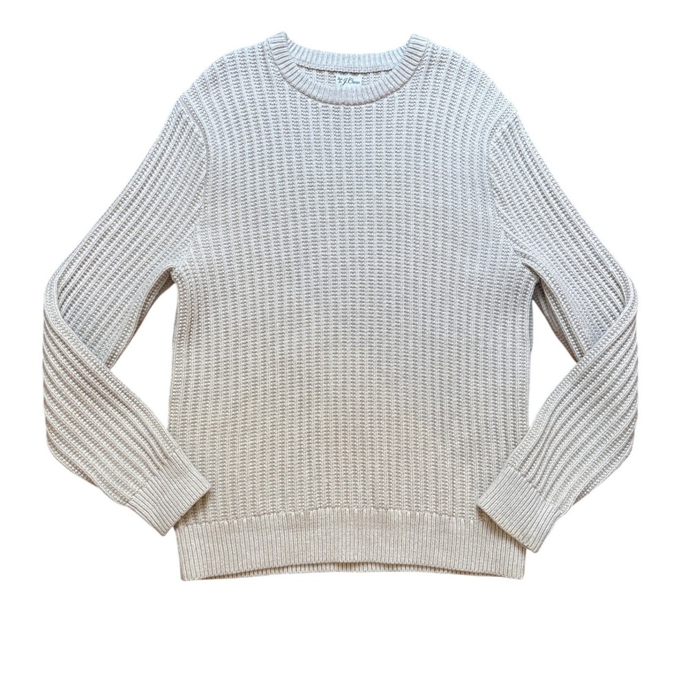 J Crew Shaker Stitch Sweater Mens Cream Cotton Knit Crewneck SIZE XL